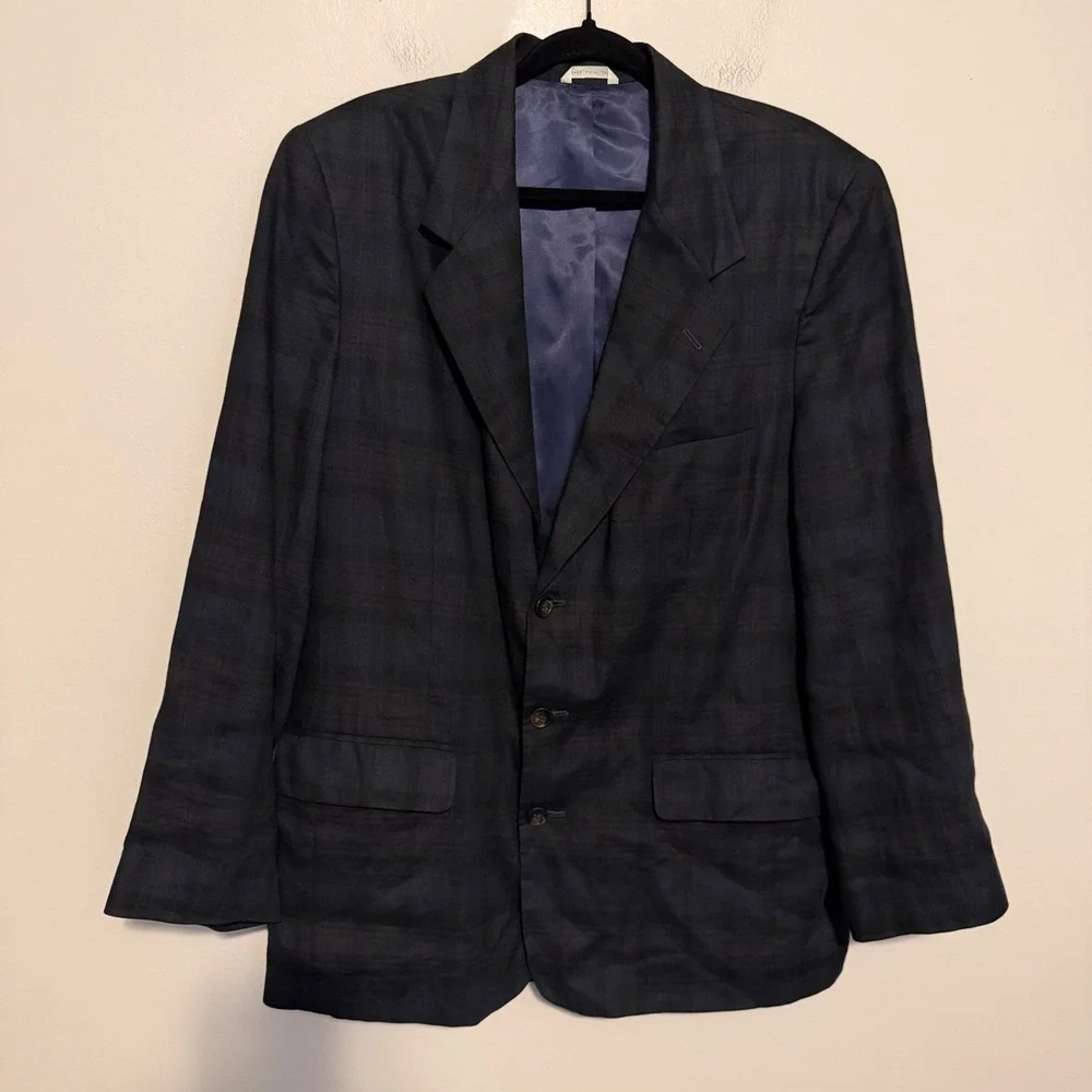 Vintage Banana Republic Linen blazer plaid‎ L classic heritage preppy office